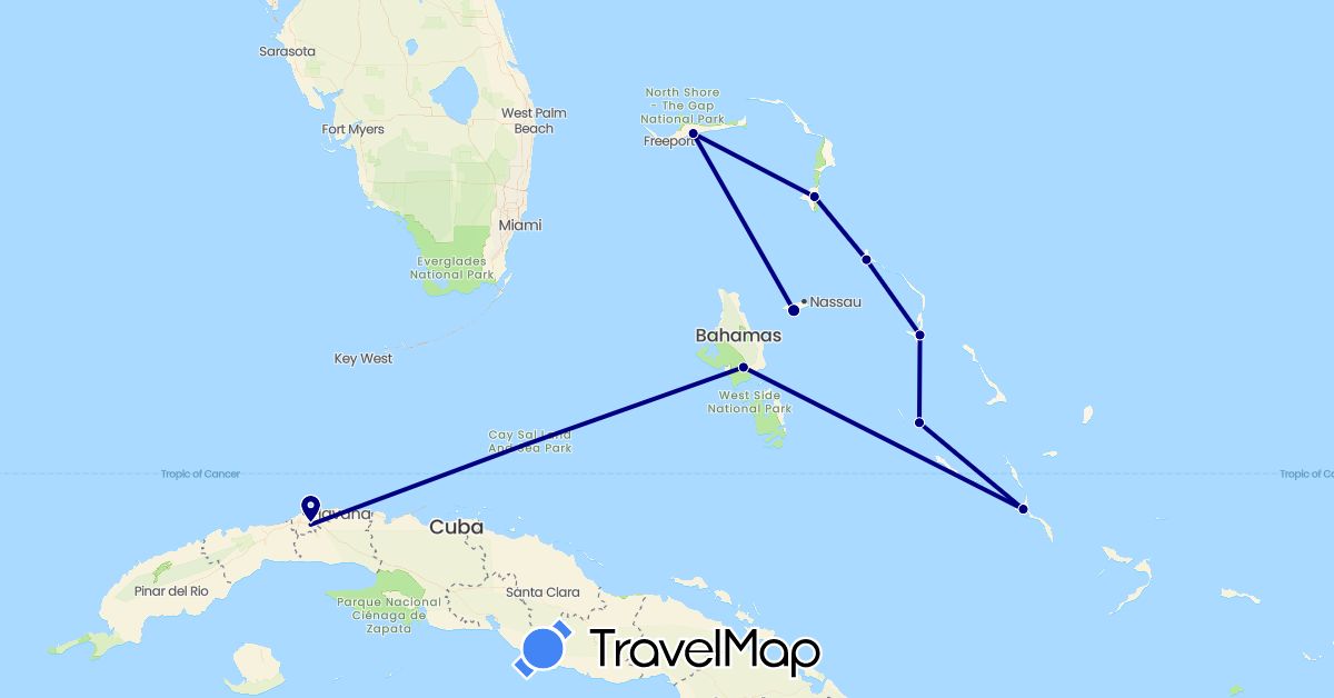 TravelMap itinerary: driving in Bahamas, Cuba (North America)